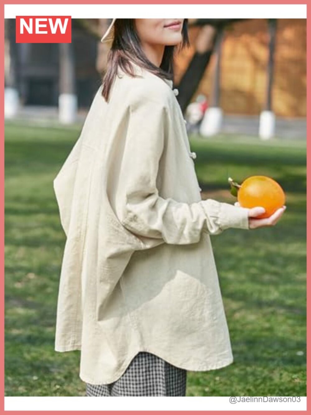 Linen Oversized Shirt Jacket Frog Button - Picture 2 of 5